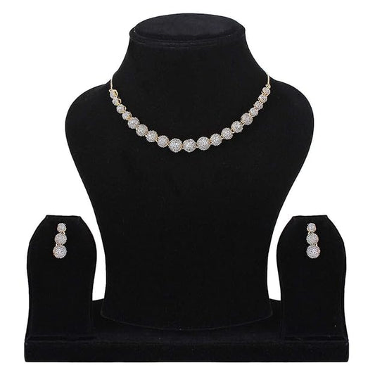 American Diamond Combo of Choker Necklace Set with Earrings, Bracelet and Ring