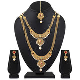 18k Gold Plated Long Short Necklace Combo Stylish Traditional Pearl Jewellery Set