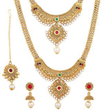 18k Gold Plated Long Short Necklace Combo Stylish Traditional Pearl Jewellery Set