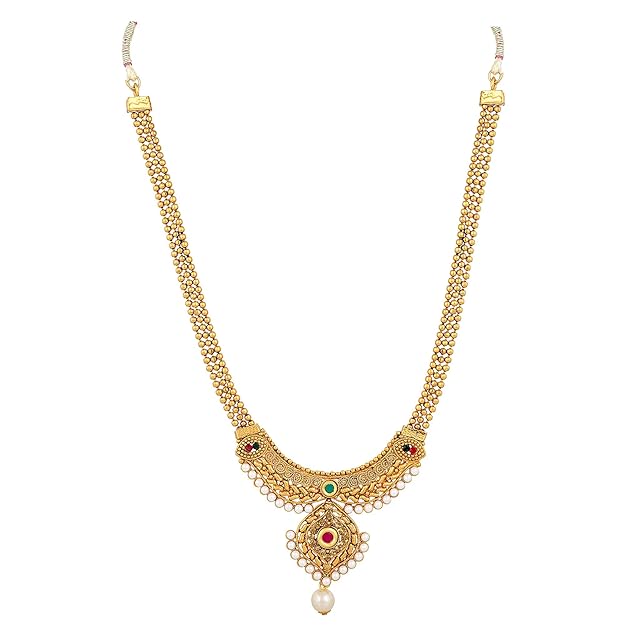 18k Gold Plated Long Short Necklace Combo Stylish Traditional Pearl Jewellery Set