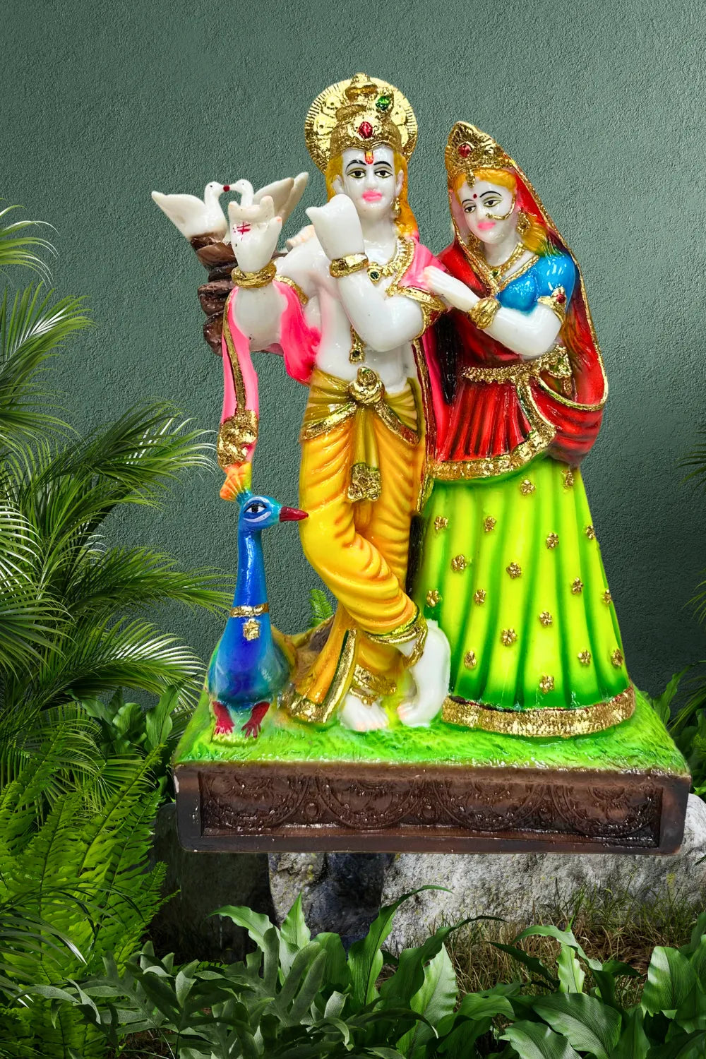 Hand Crafted Ceramic Multicolor Krishna & Radha Statue