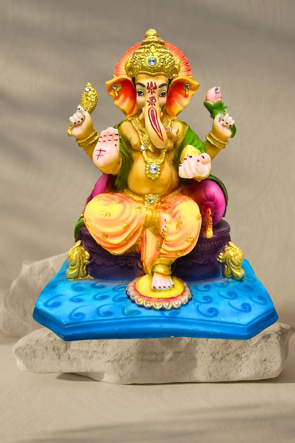 Multicolor Ceramic Ganesha – Stone Work Finish