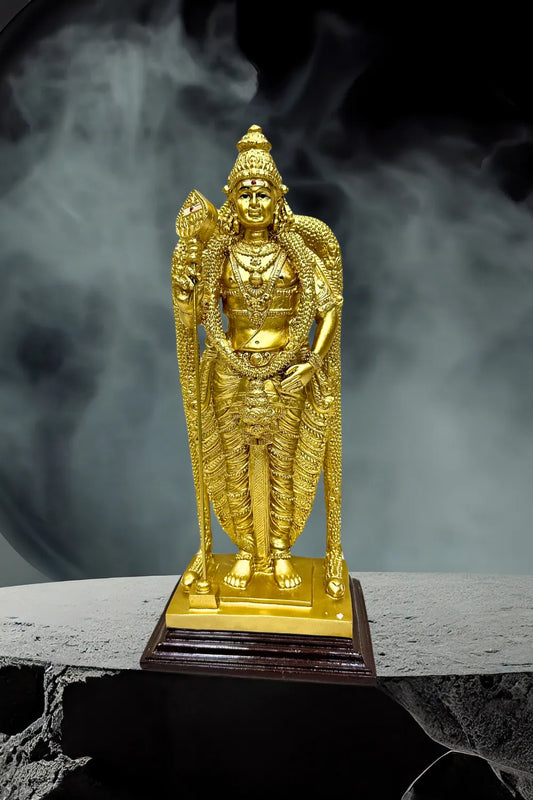 Gold-Plated Fiber Singapore Murugan Statue - Medium