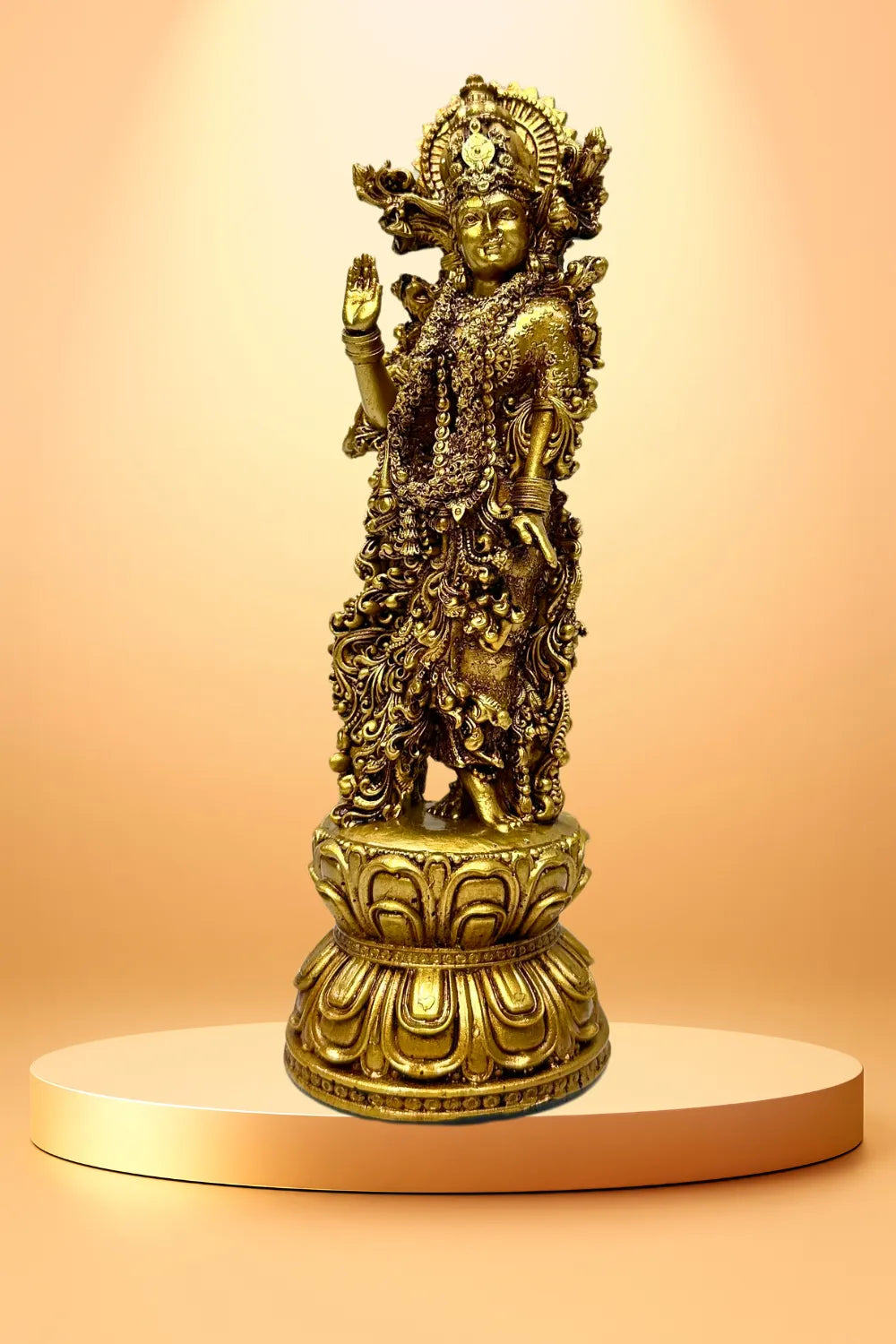 Gold-Plated Fiber Krishnan Statue