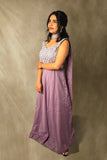 Lavender Embellished Anarkali Gown With Embellished Belt And Dupatta