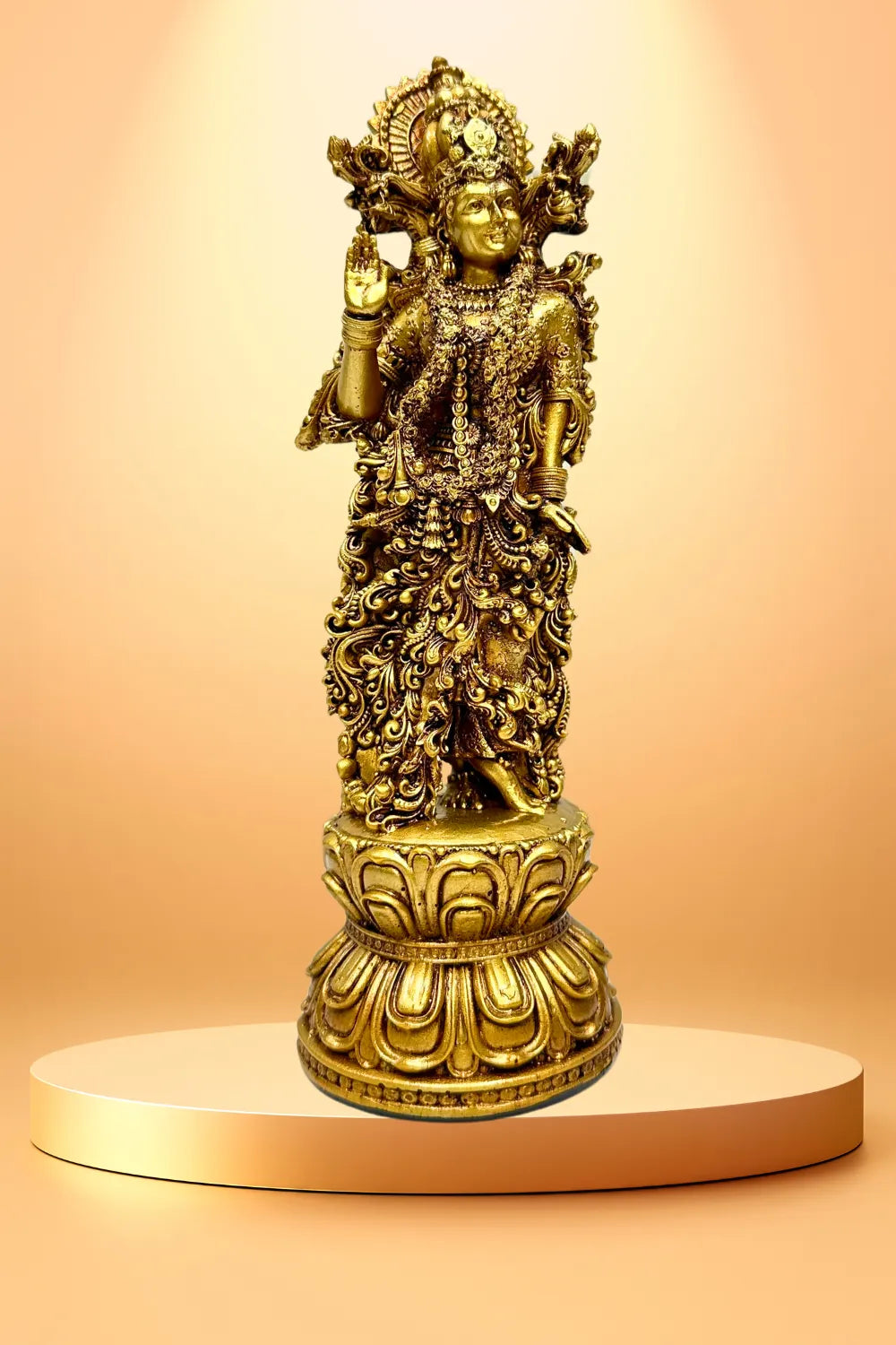 Gold-Plated Fiber Krishnan Statue