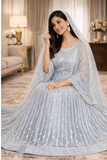 LIGHT BLUE SILVER EMBROIDERED CHOLI