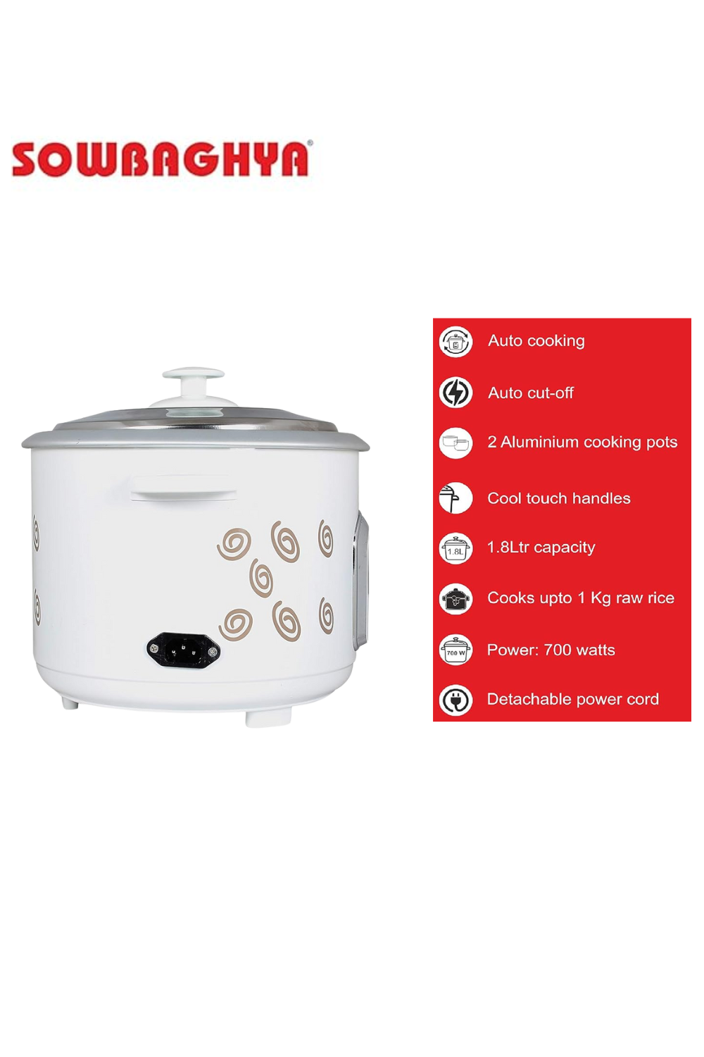 SOWBAGHYA ANNAM ELECTRIC RICE COOKER 1.8 LTR