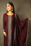 Maroon Embellished Silk Anarkali Kurta With Dupatta