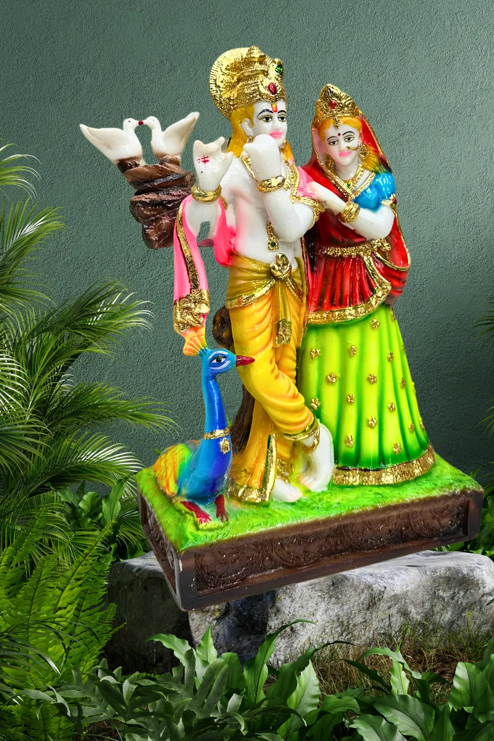 Hand Crafted Ceramic Multicolor Krishna & Radha Statue