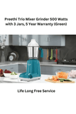 PREETHI TRIO MIXER GRINDER 500 WATT 3 JARS, TRANSPARENT, MEDIUM (TRIO MG 158)