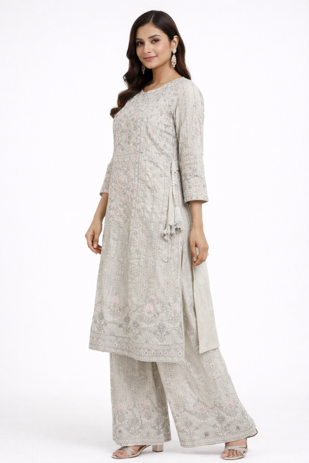 WHITE & SILVER EMBROIDERED ANARKALI