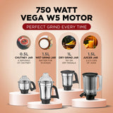 Preethi Zodiac Black Mixer Grinder 750W – Chef Jar + 4 Jars | Lifelong Free Service