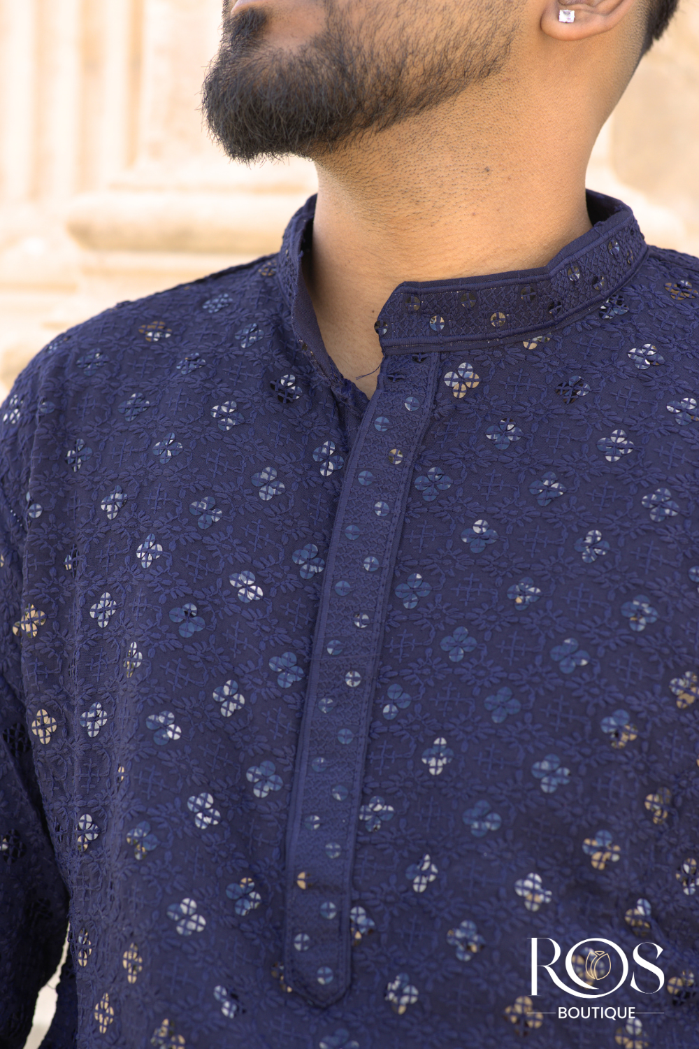 Navy Blue Sequence Chikankari Kurta Set