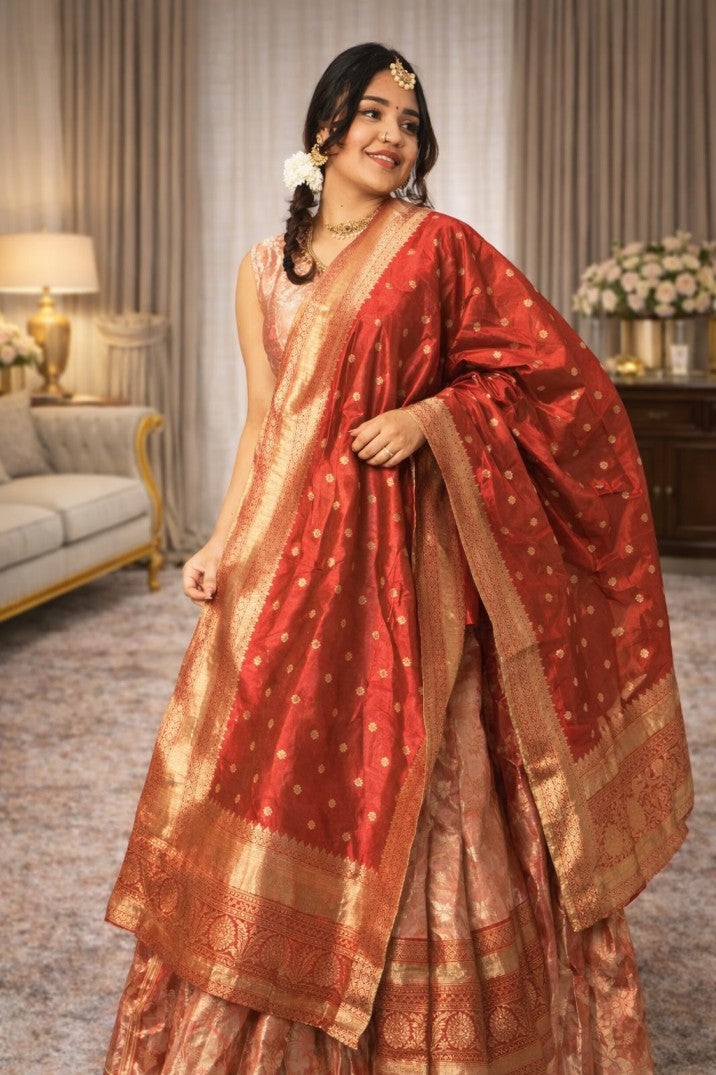 Rose Gold Pattu Lehanga Set with Dupatta
