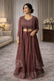 Mirror Work Rusty Rose Lehenga Set With Blouse And Jacket