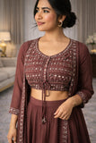 Mirror Work Rusty Rose Lehenga Set With Blouse And Jacket