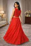 Cherry Red Embroidered Net Lehenga Set