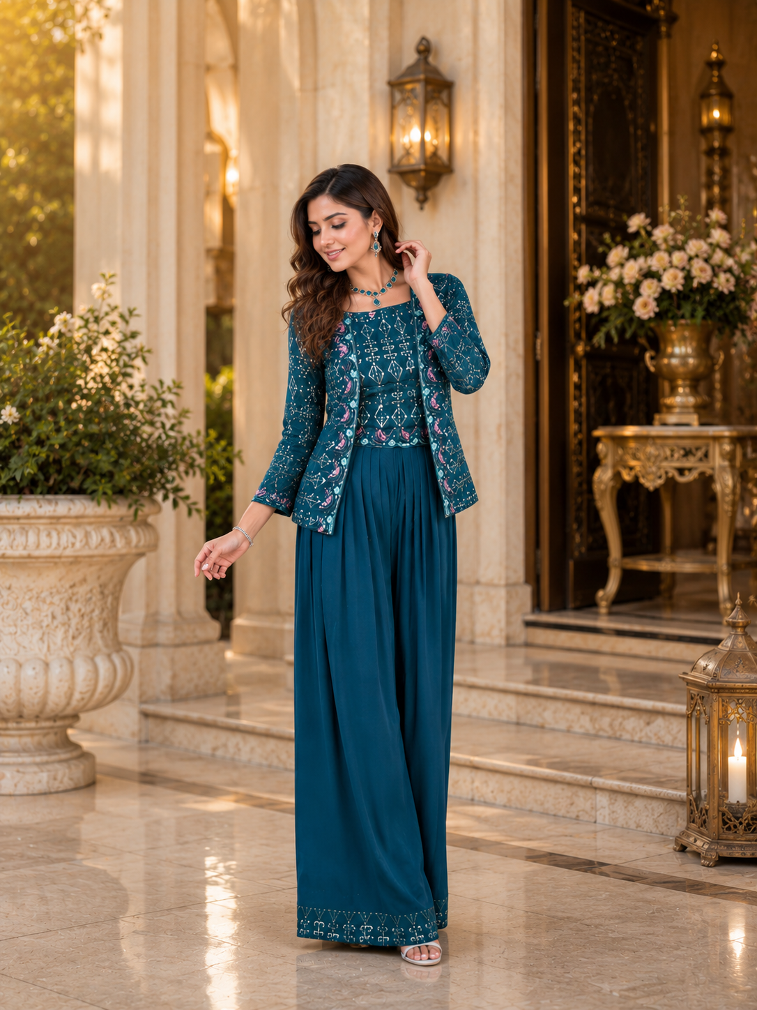 Teal Embroidered Co-Ord Set