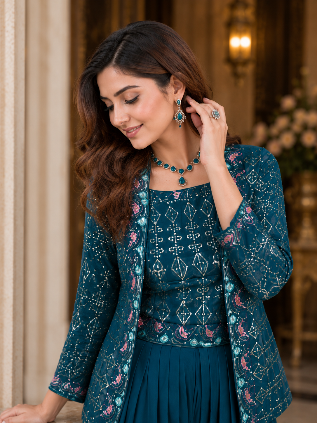 Teal Embroidered Co-Ord Set