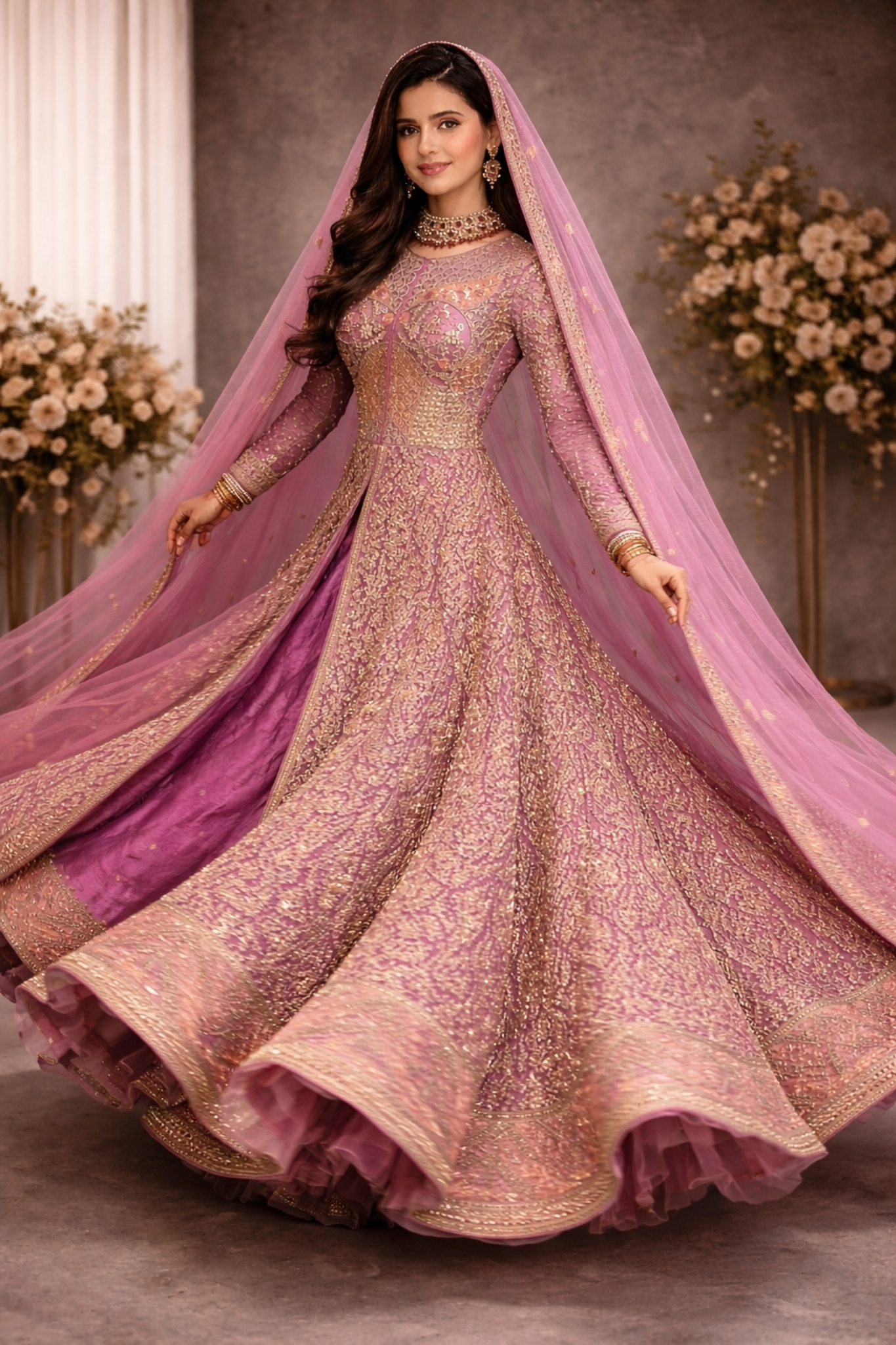 LIMITED EDITION ROYAL MAUVE EMBROIDERED BRIDAL LEHENGA SET – LUXURY WEDDING COUTURE
