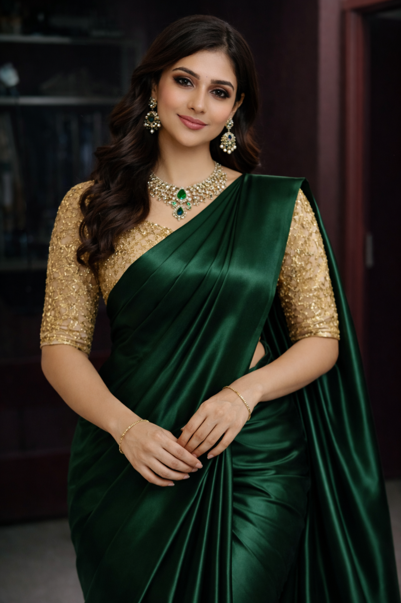 Satin Silk Saree with Embellished Blouse