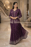 Coat Model Embroidered Full Thread Work Designer Saree – Modern Ethnic Wedding & Party Wear