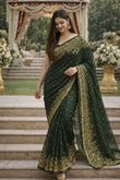 Green Embroidered Full Thread Work Designer Saree – Elegant Festive & Wedding Wear