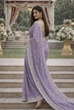 Classy Lavender Embroidered Full Thread Work Designer Saree – Elegant Wedding & Festive Wear