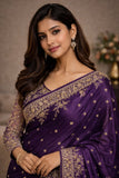 Purple Embroidered Full Work Designer Saree – Luxury Wedding & Festive Wear