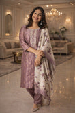 Onion Pink Thread Straight Kurta Set