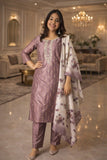 Onion Pink Thread Straight Kurta Set
