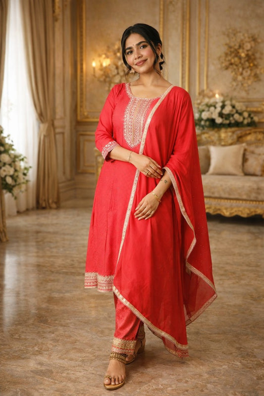 Ruby Pink Anarkali With Embellished Dupatta