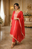 Ruby Pink Anarkali With Embellished Dupatta