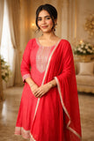 Ruby Pink Anarkali With Embellished Dupatta