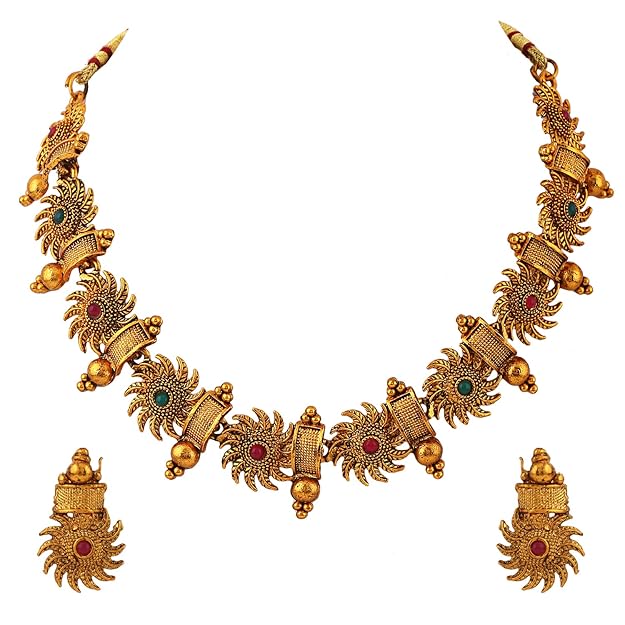 Shining 18k Gold Plated Stylish Fancy Choker Traditional Necklace Jewellery Set