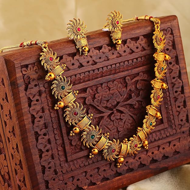 Shining 18k Gold Plated Stylish Fancy Choker Traditional Necklace Jewellery Set