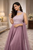 Lavender Embellished Anarkali Gown With Embellished Belt And Dupatta